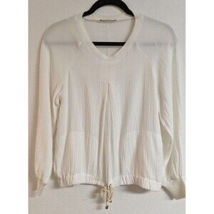 Women's ZARA W/B Collection Cotton Gauze Chiffon Back LS Tie Waist Top M